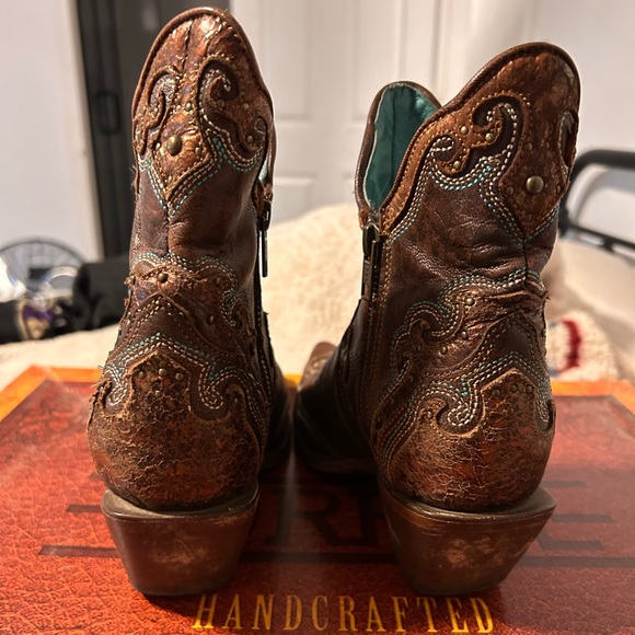 Corral Women's Brown Embroidered and Studded Snip Toe Bootie - Picture 4 of 6